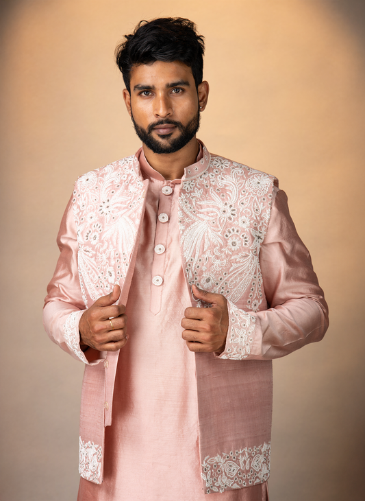 Pink Silk Jacket Set