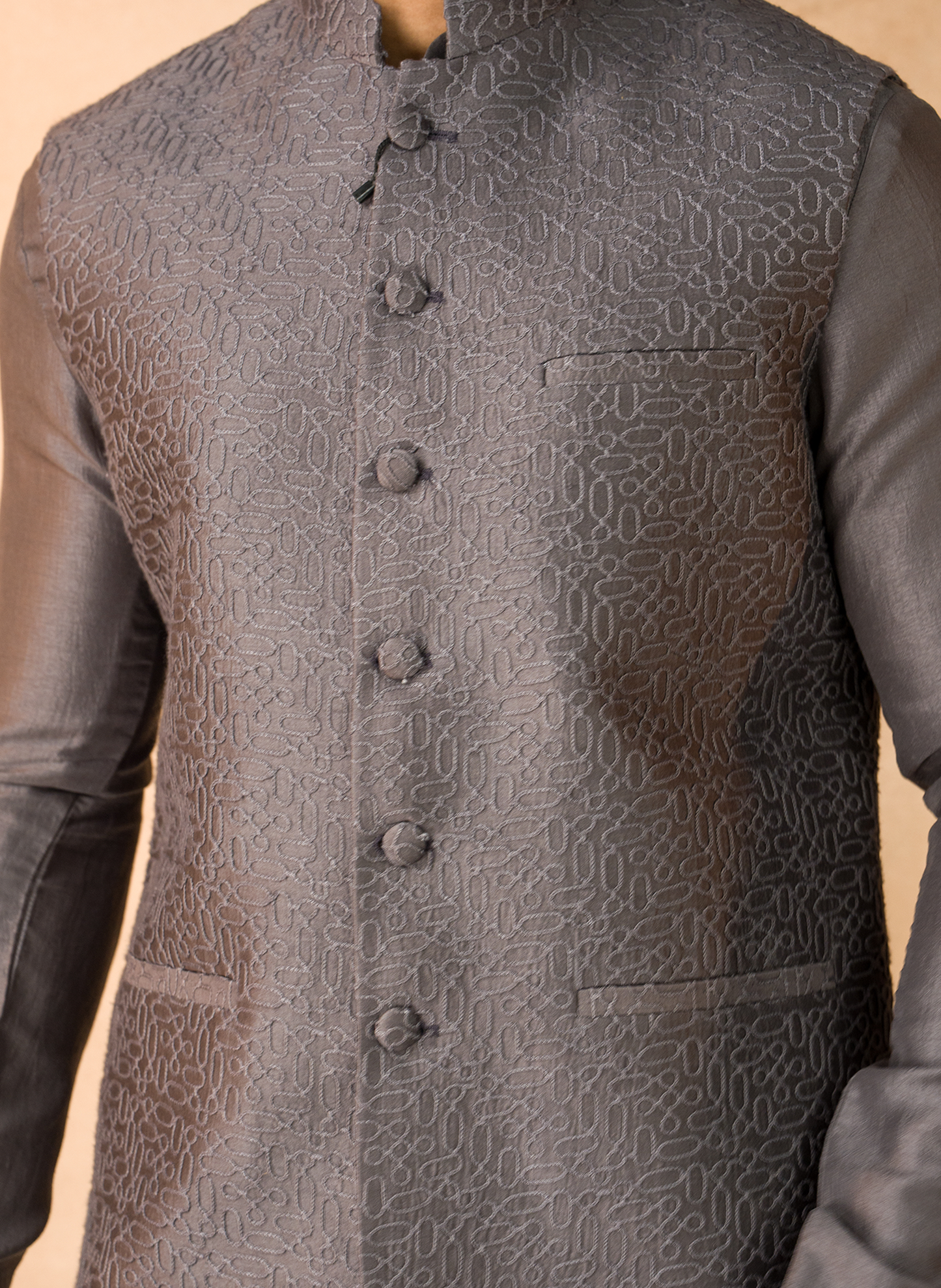 Grey threadwork Jacket Set