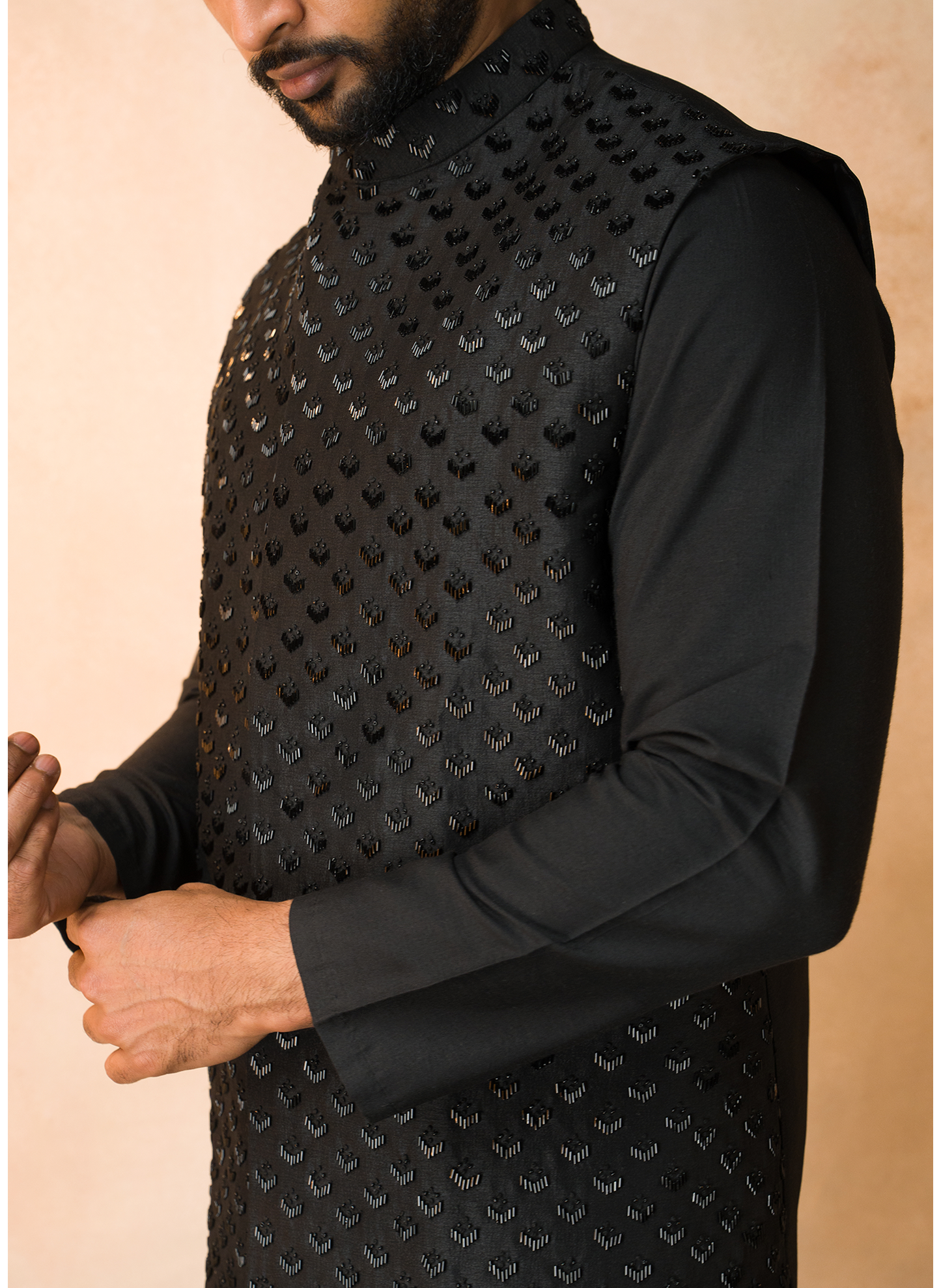 Black Cutdana Jacket set