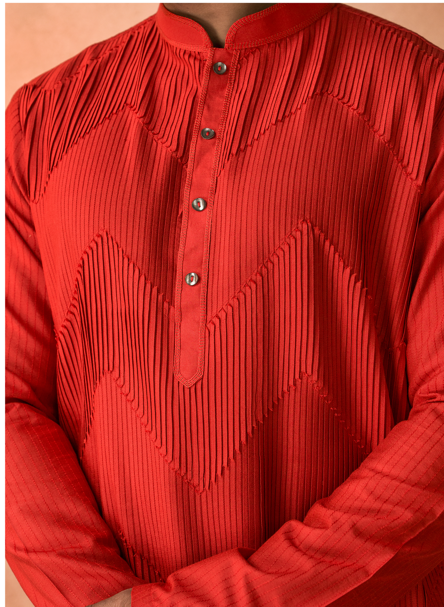 Red Chevron Pintuck Kurta Set