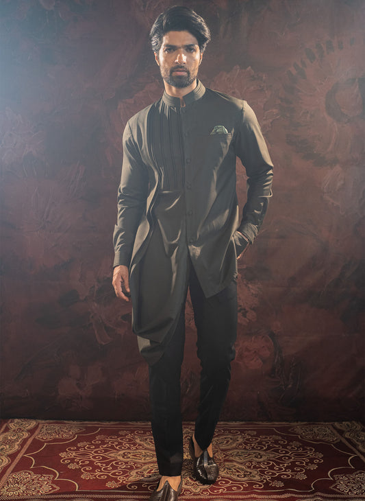 olive-asymmetric-cowl-kurta-set