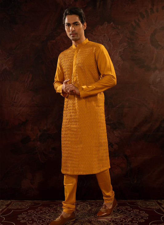 honey-yellow-pintuck-kurta-set