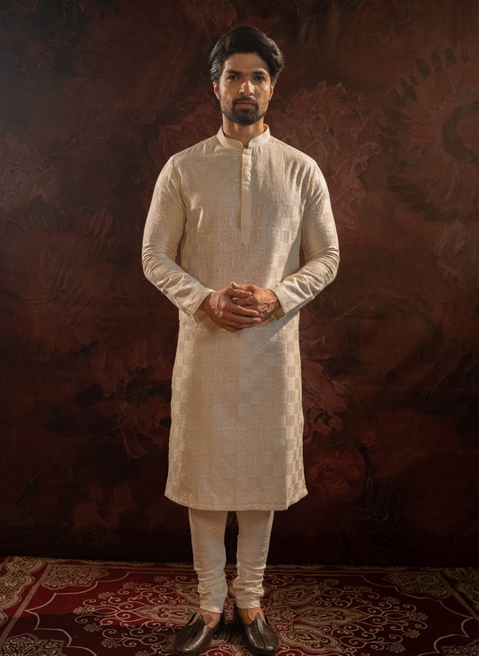 offwhite-textured-kurta-set