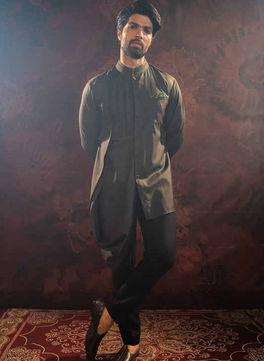 olive-asymmetric-cowl-kurta-set