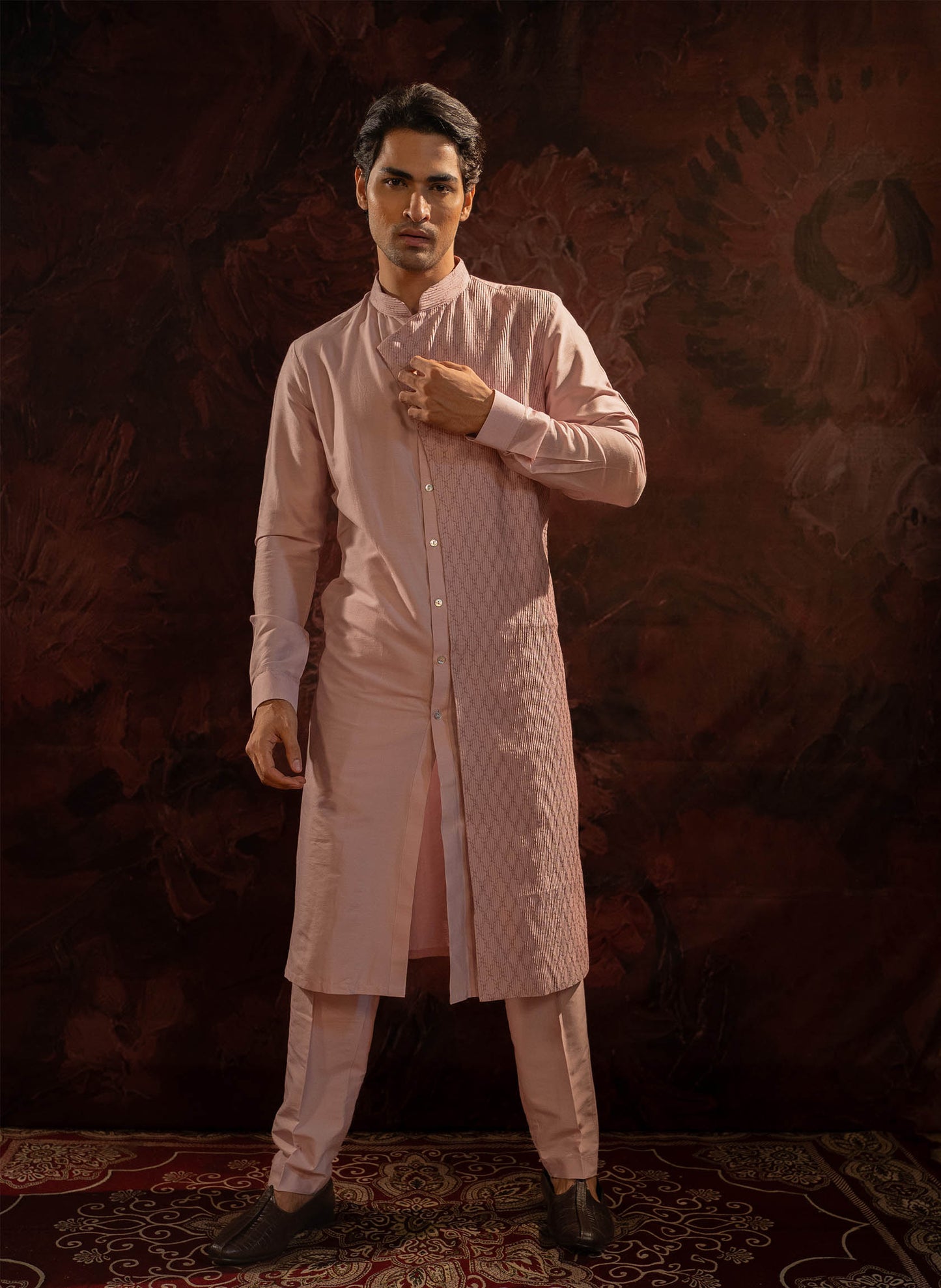 lavender-asymmetric-pintuck-kurta-set