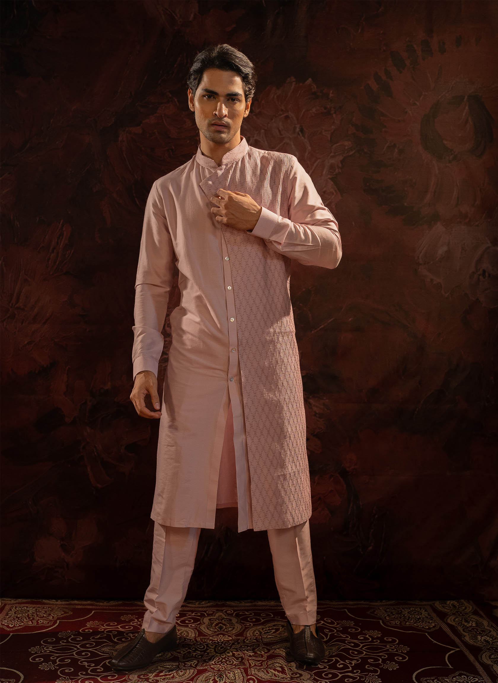 lavender-asymmetric-pintuck-kurta-set
