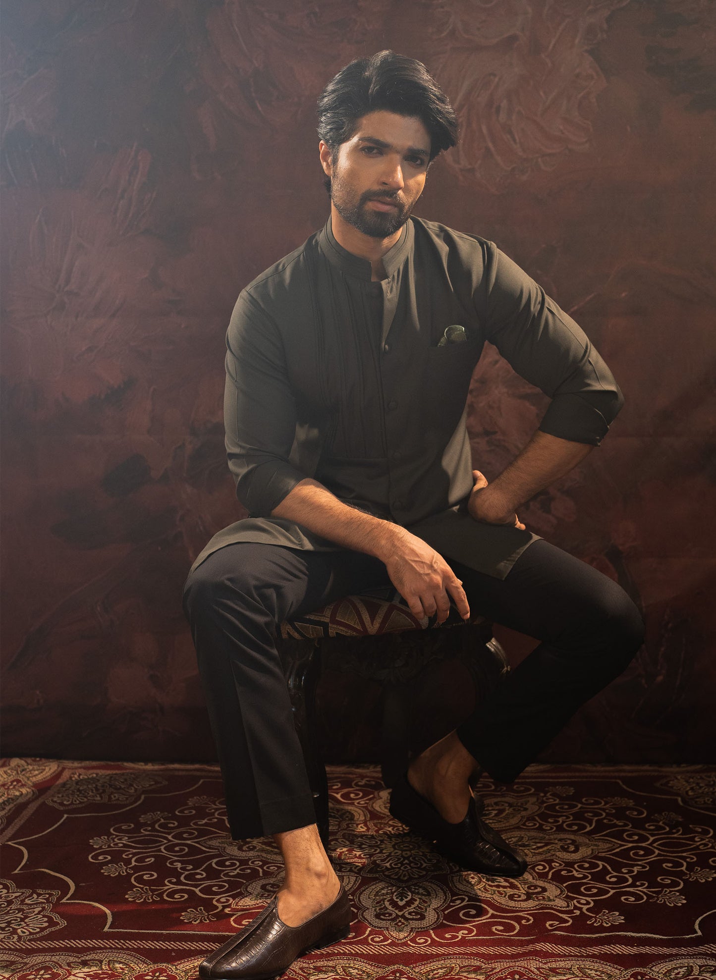 olive-asymmetric-cowl-kurta-set