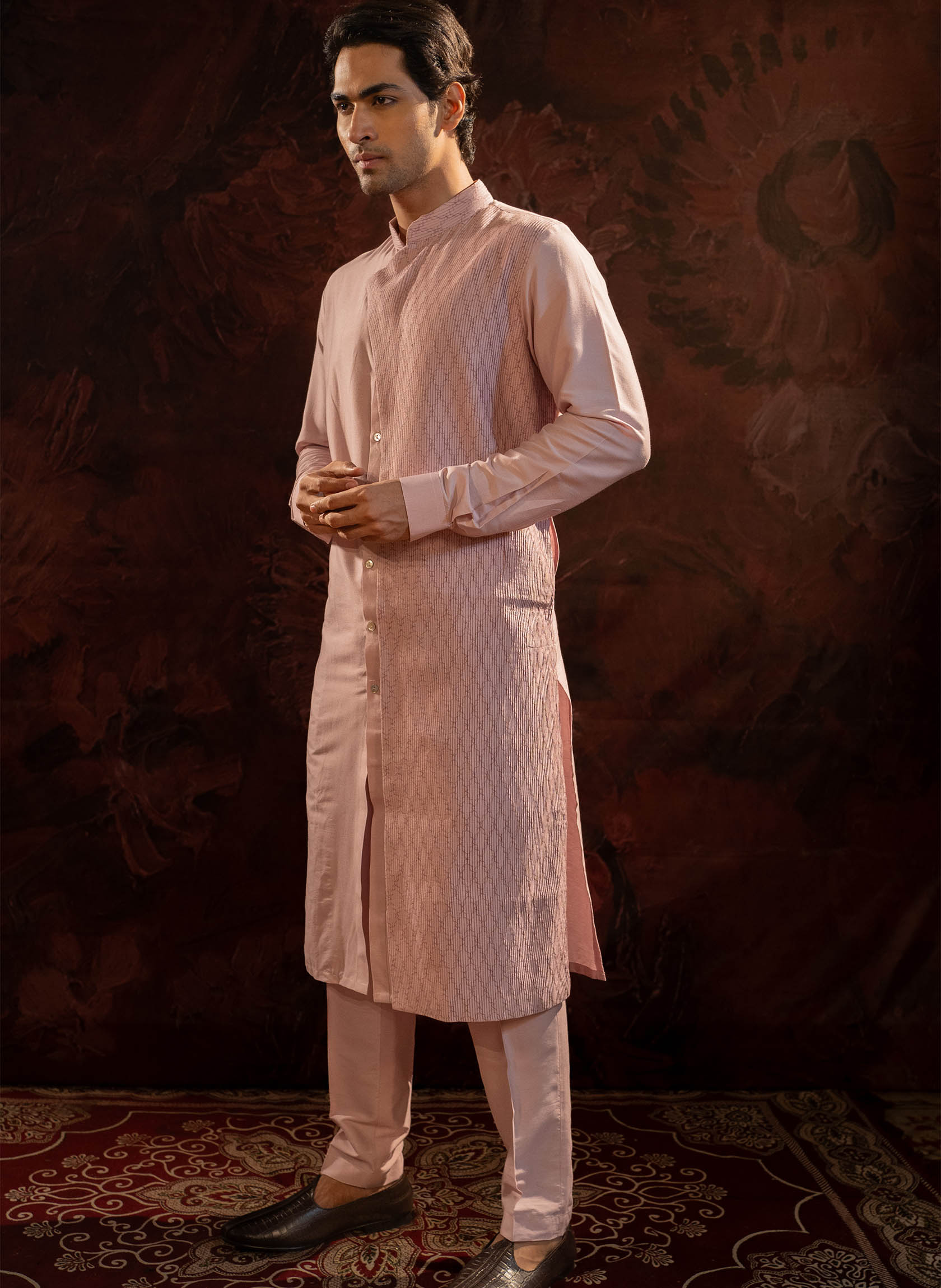 lavender-asymmetric-pintuck-kurta-set