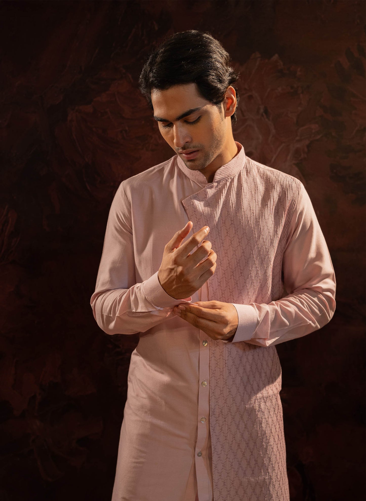 lavender-asymmetric-pintuck-kurta-set