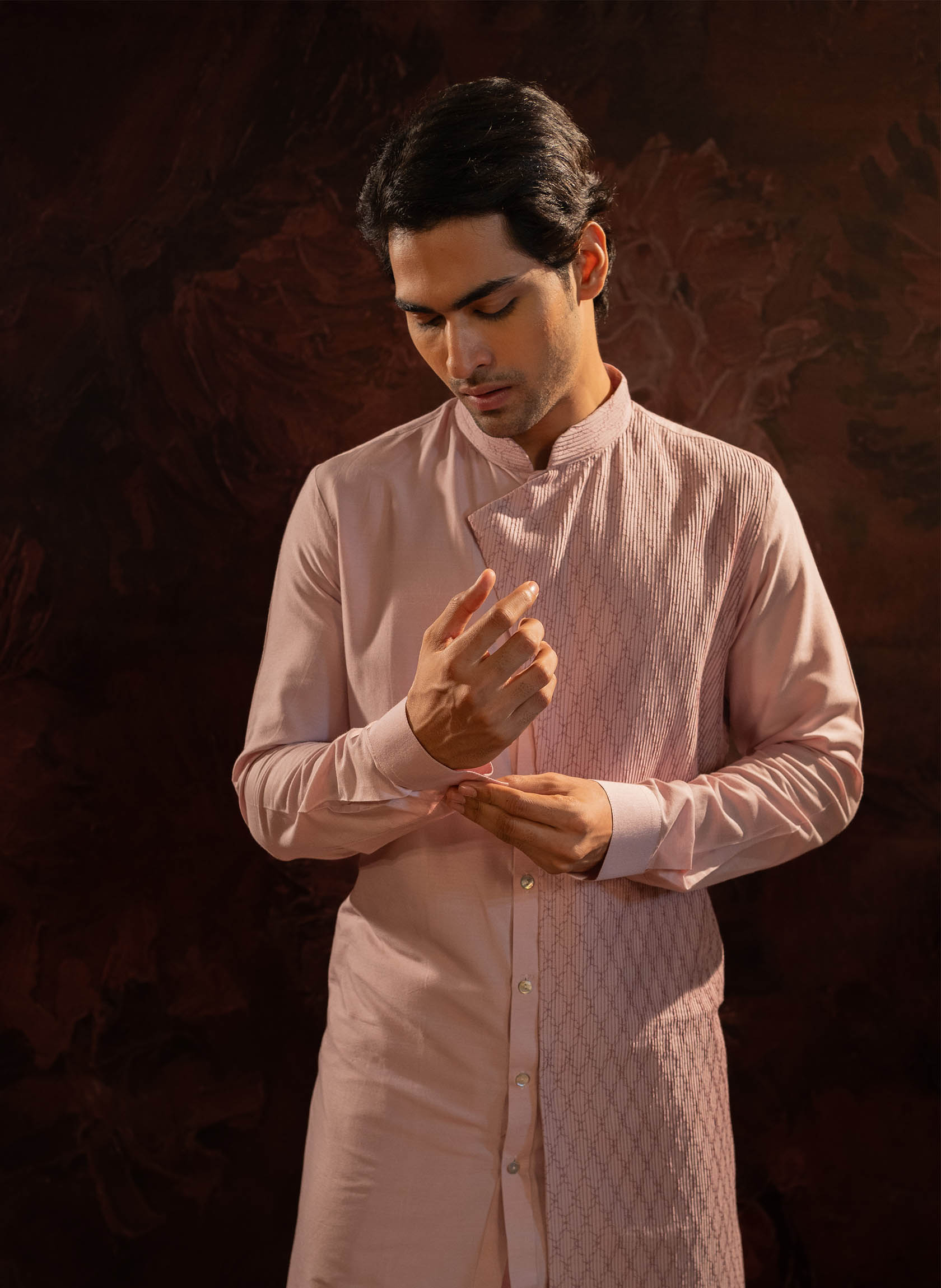lavender-asymmetric-pintuck-kurta-set