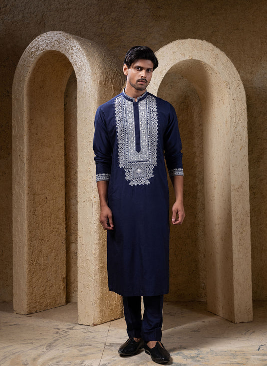 Navy Embroidered Kurta Set