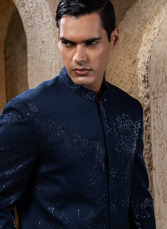 Blue Embellished Bandhgala Set