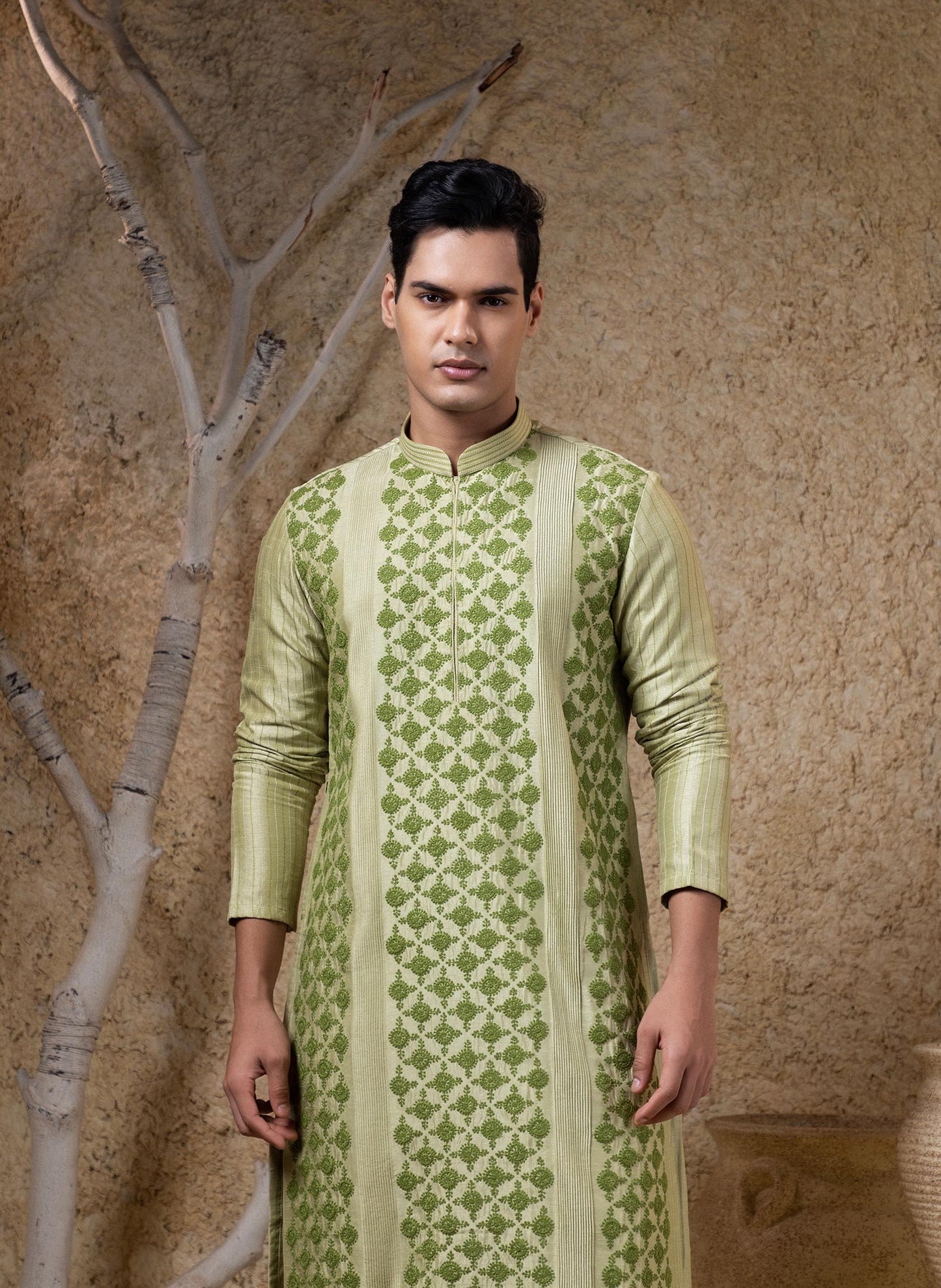 Green Embroidered Kurta Set