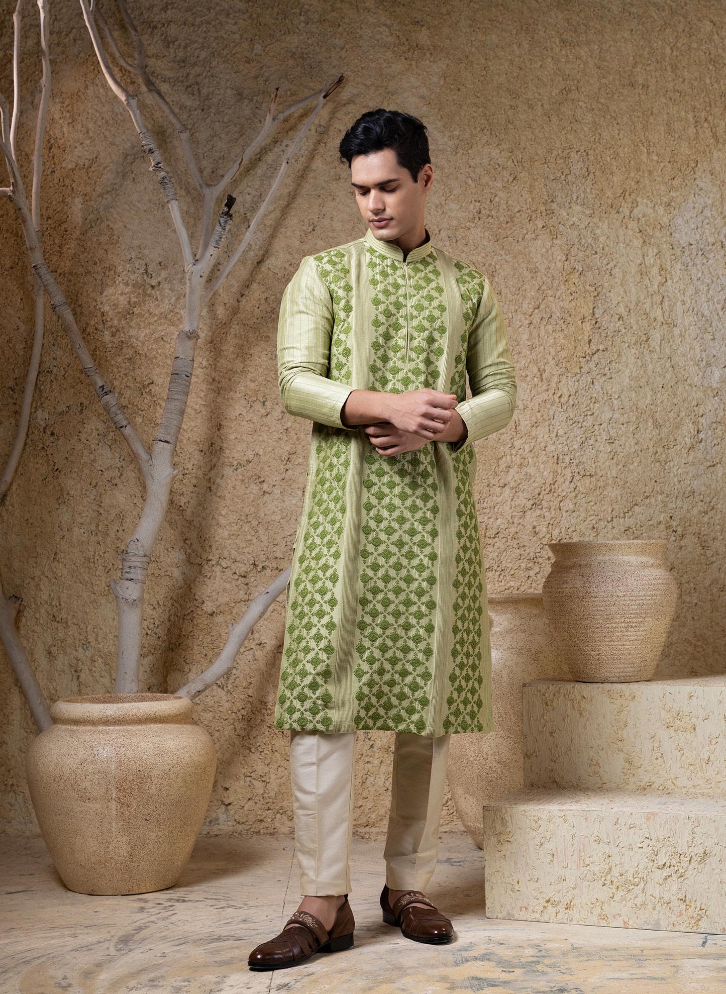 Green Embroidered Kurta Set