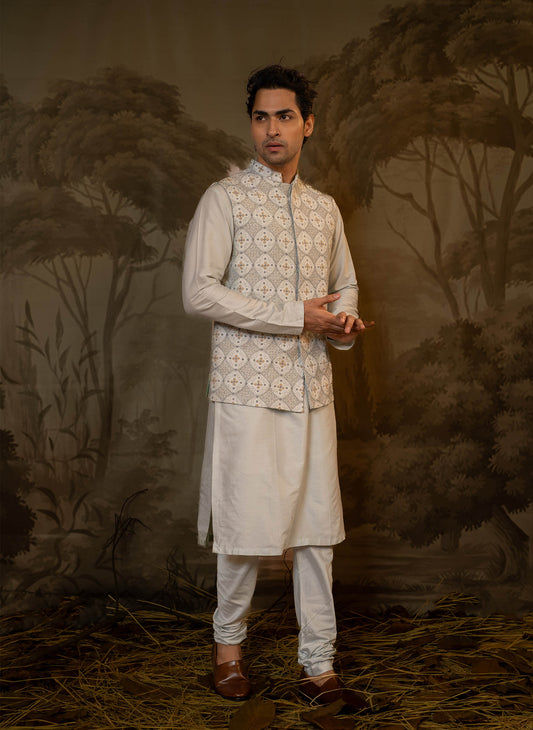 aqua-french-knot-jacket-with-kurta-set