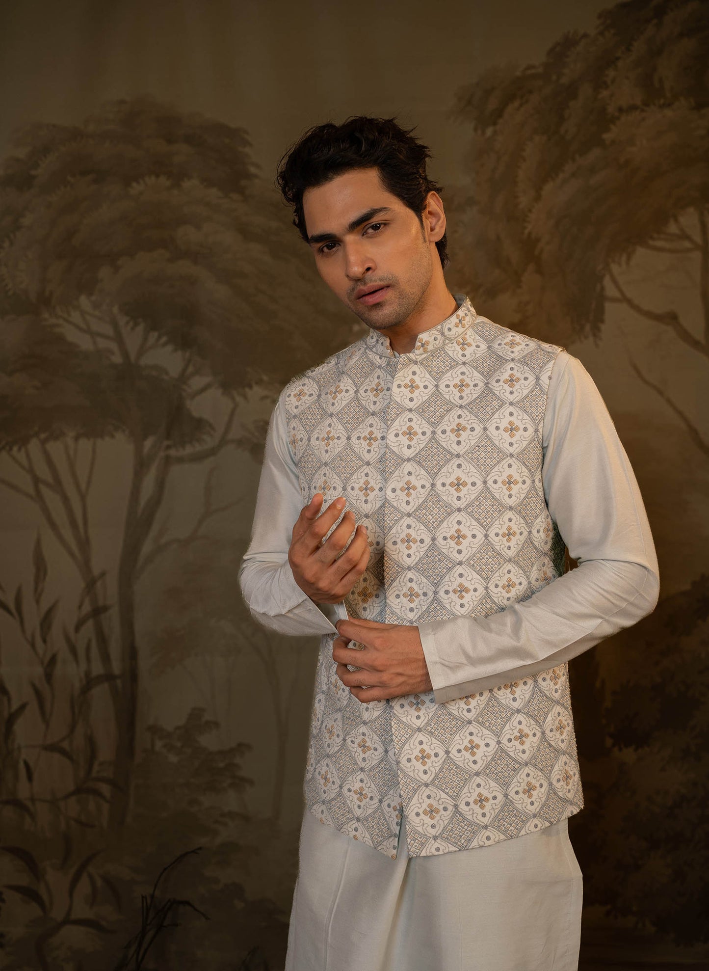 aqua-french-knot-jacket-with-kurta-set