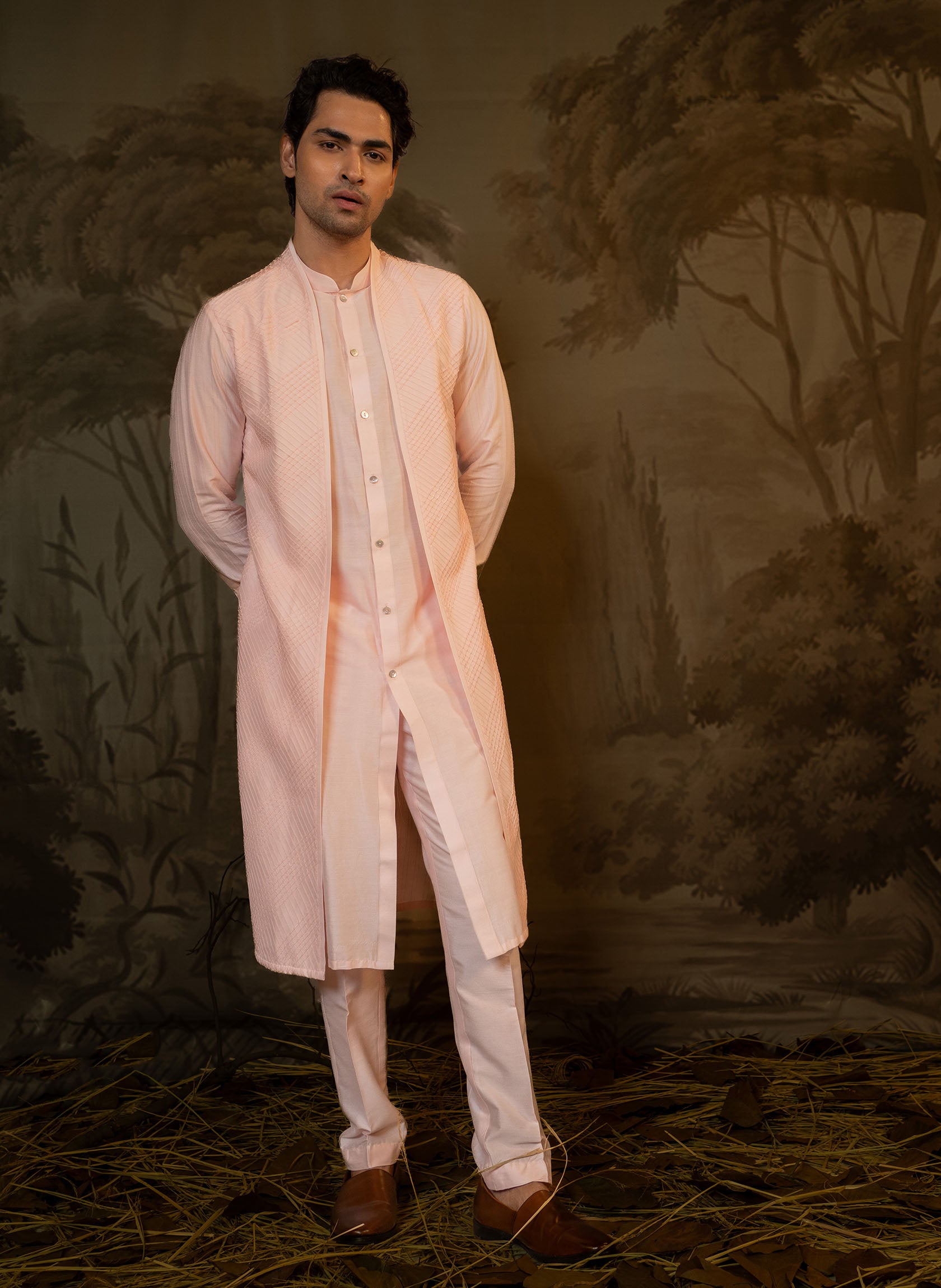 pink-jacket-style-pintuck-kurta-set