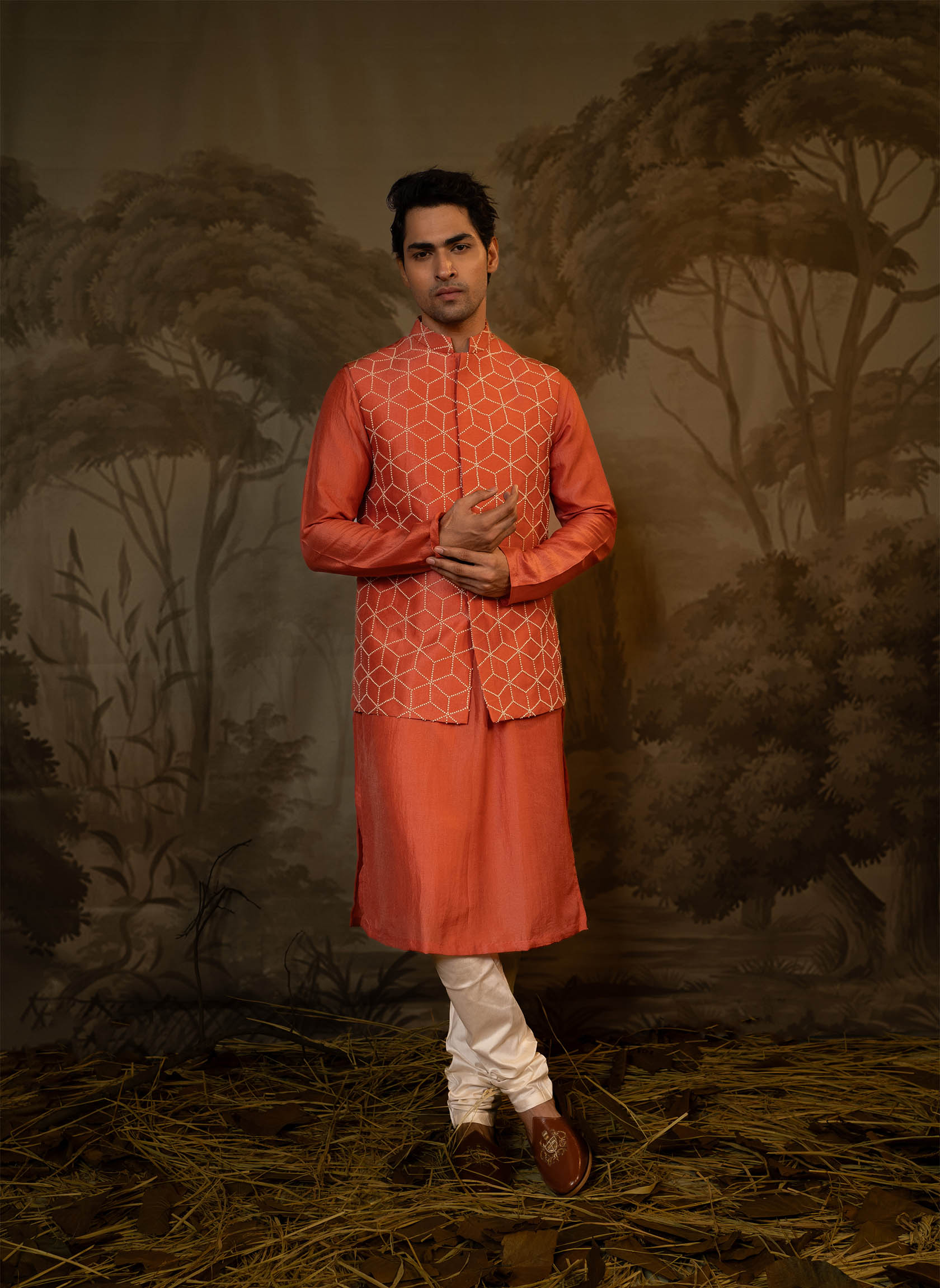 coral-french-knot-jacket-with-kurta-set