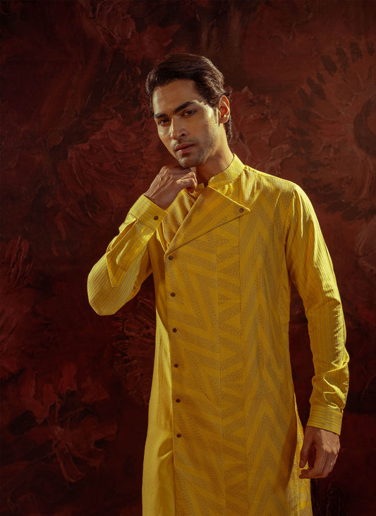 yellow-panelled-kurta-set