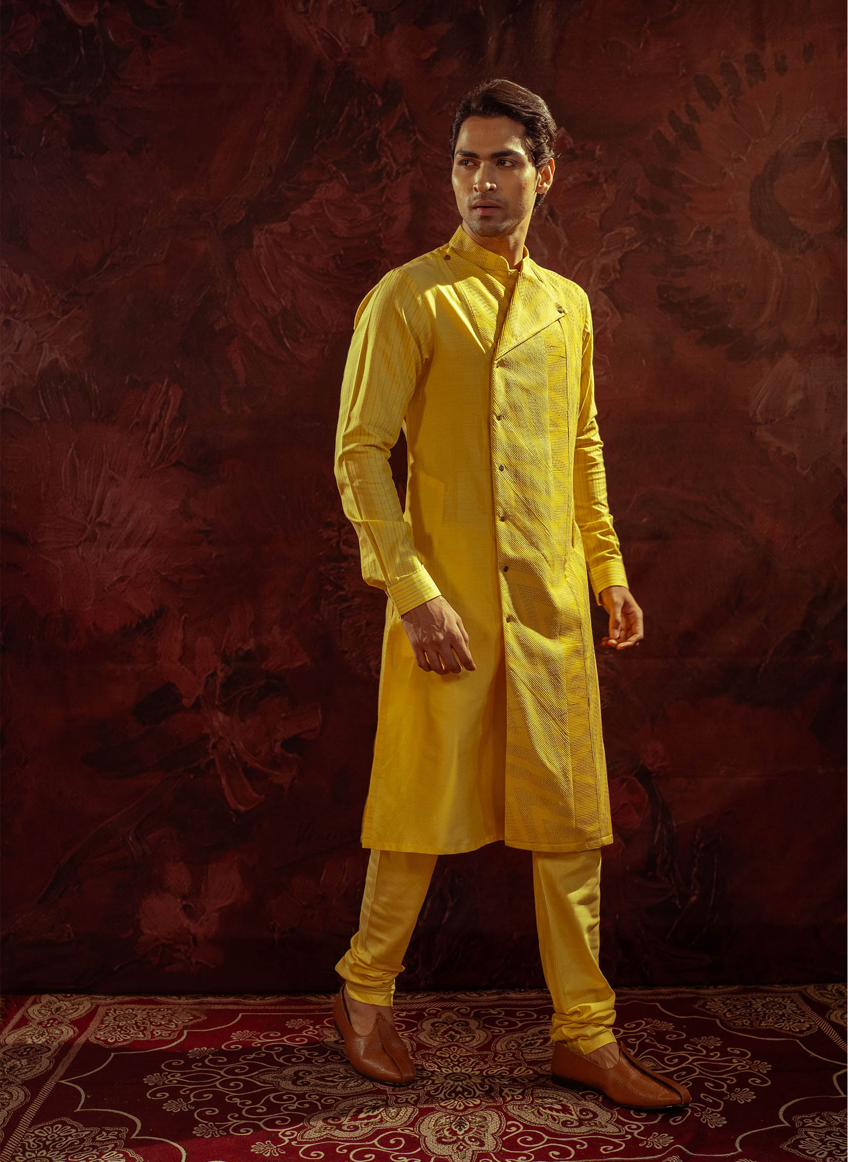 yellow-panelled-kurta-set