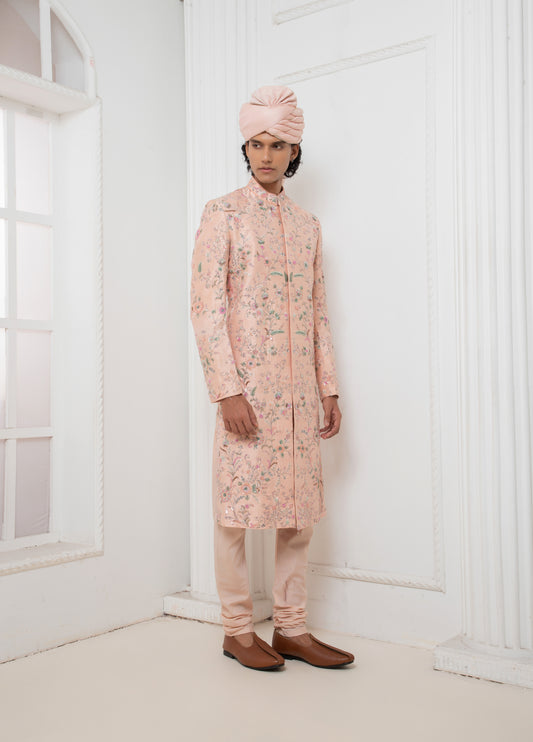 Pink Hand embroidered Sherwani