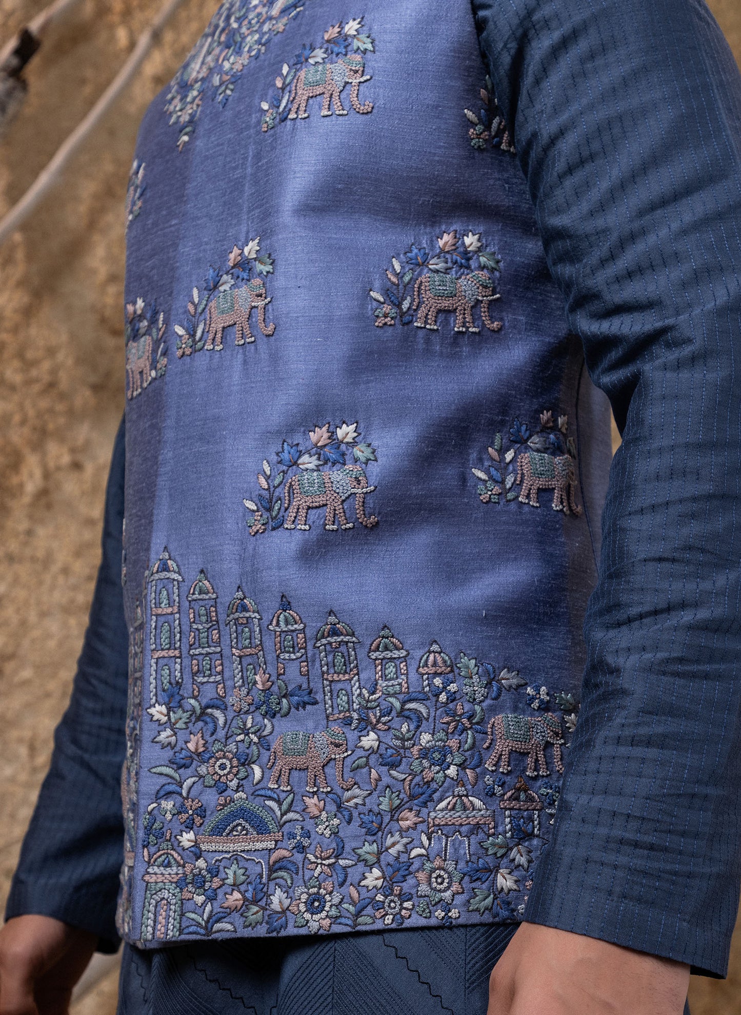 Hand Embroidered Elephant Jacket Kurta Set