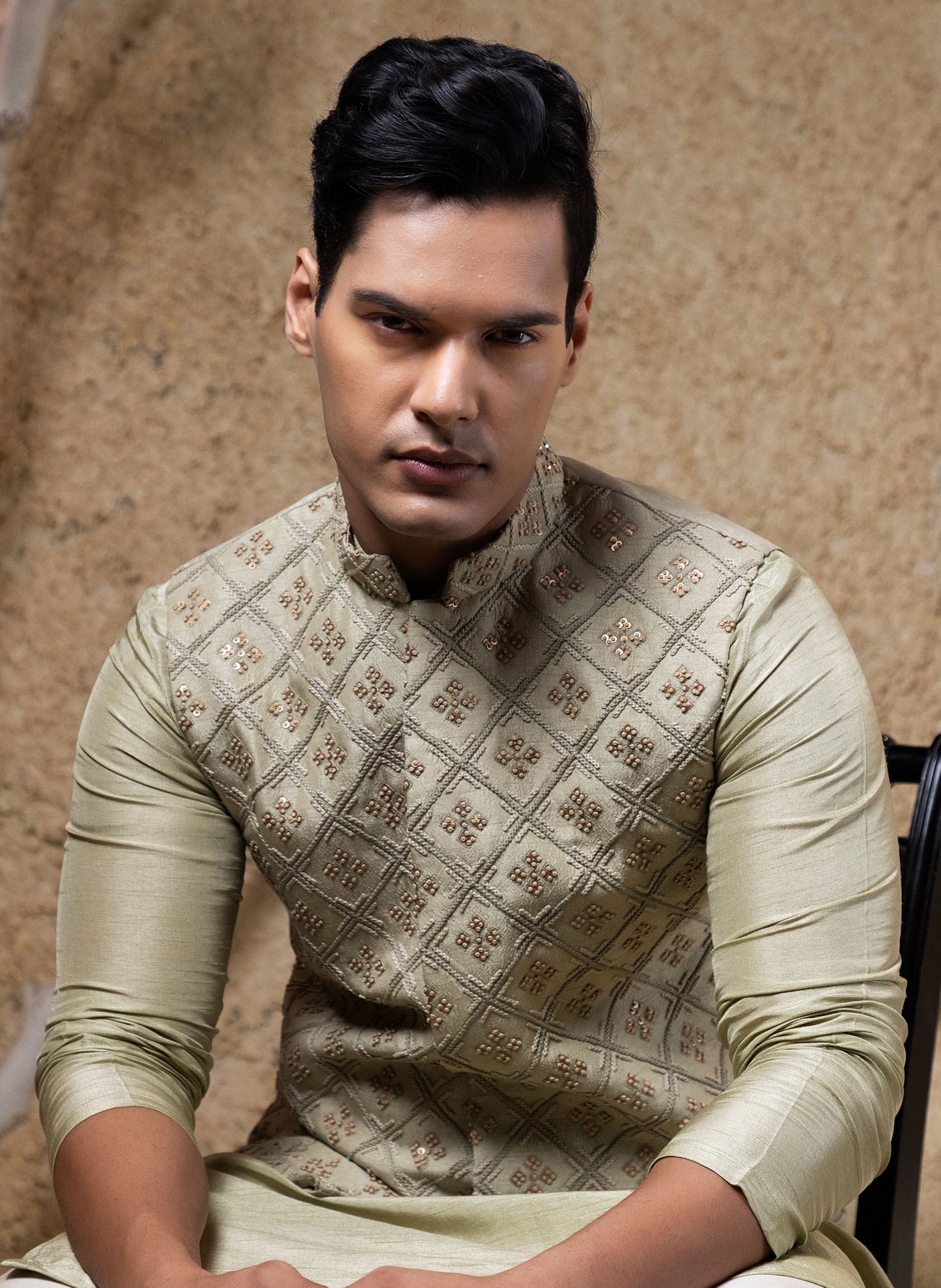 Hand Embroidered Zari Jacket Kurta Set