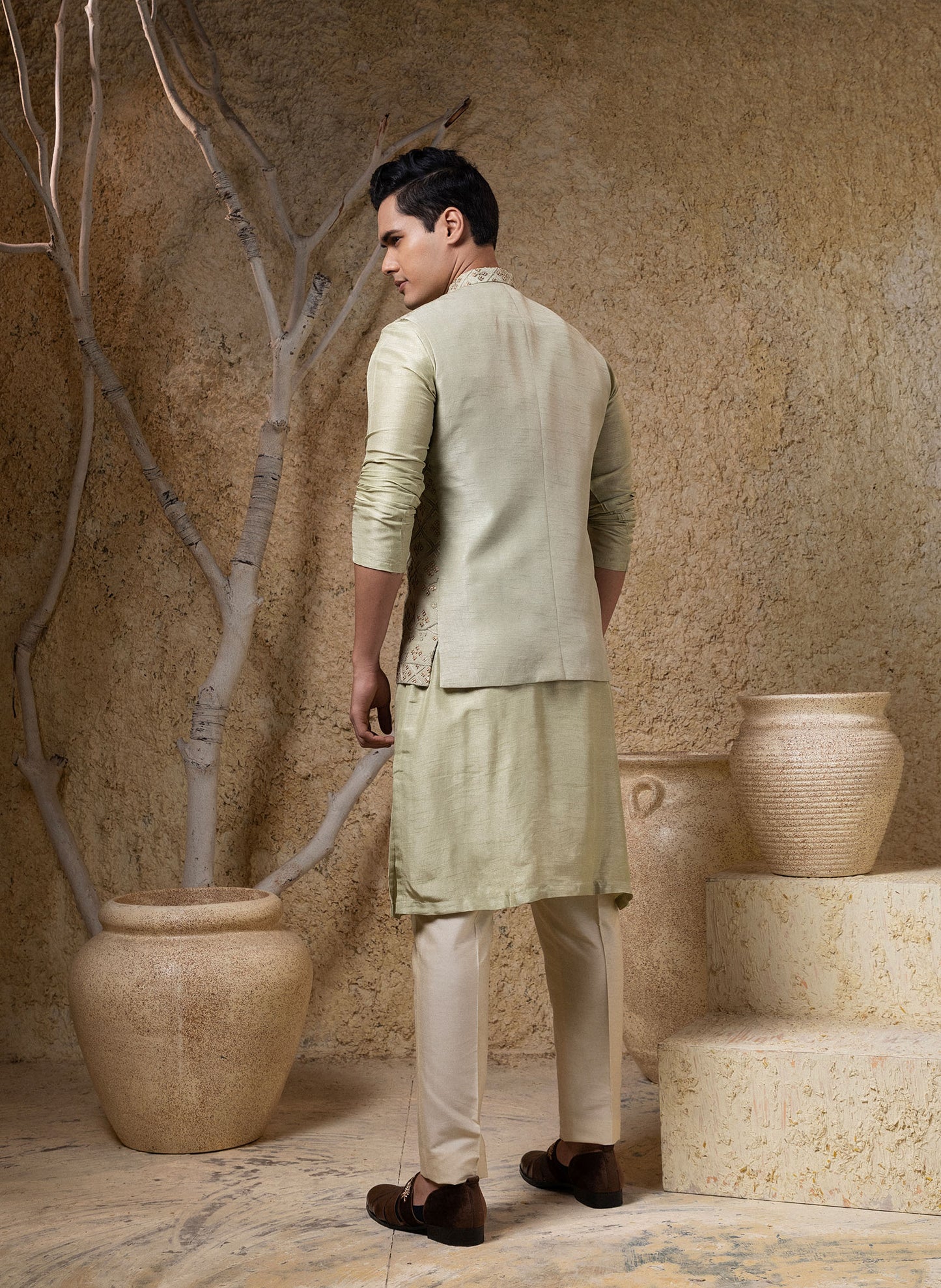 Hand Embroidered Zari Jacket Kurta Set
