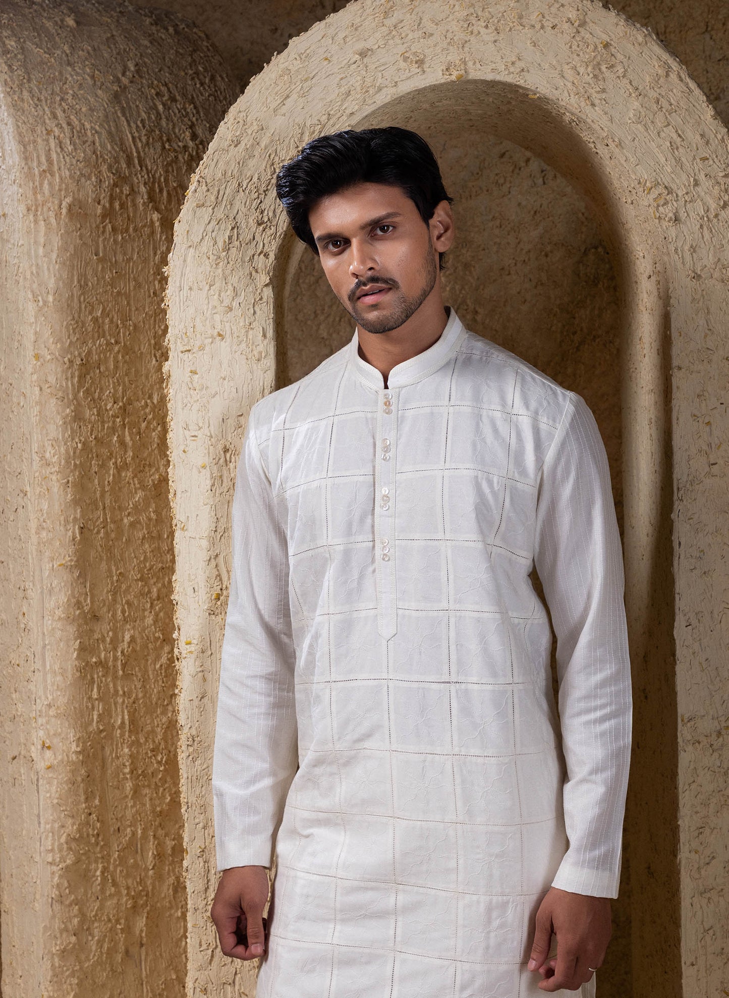Ivory Box Pintuck Kurta Set