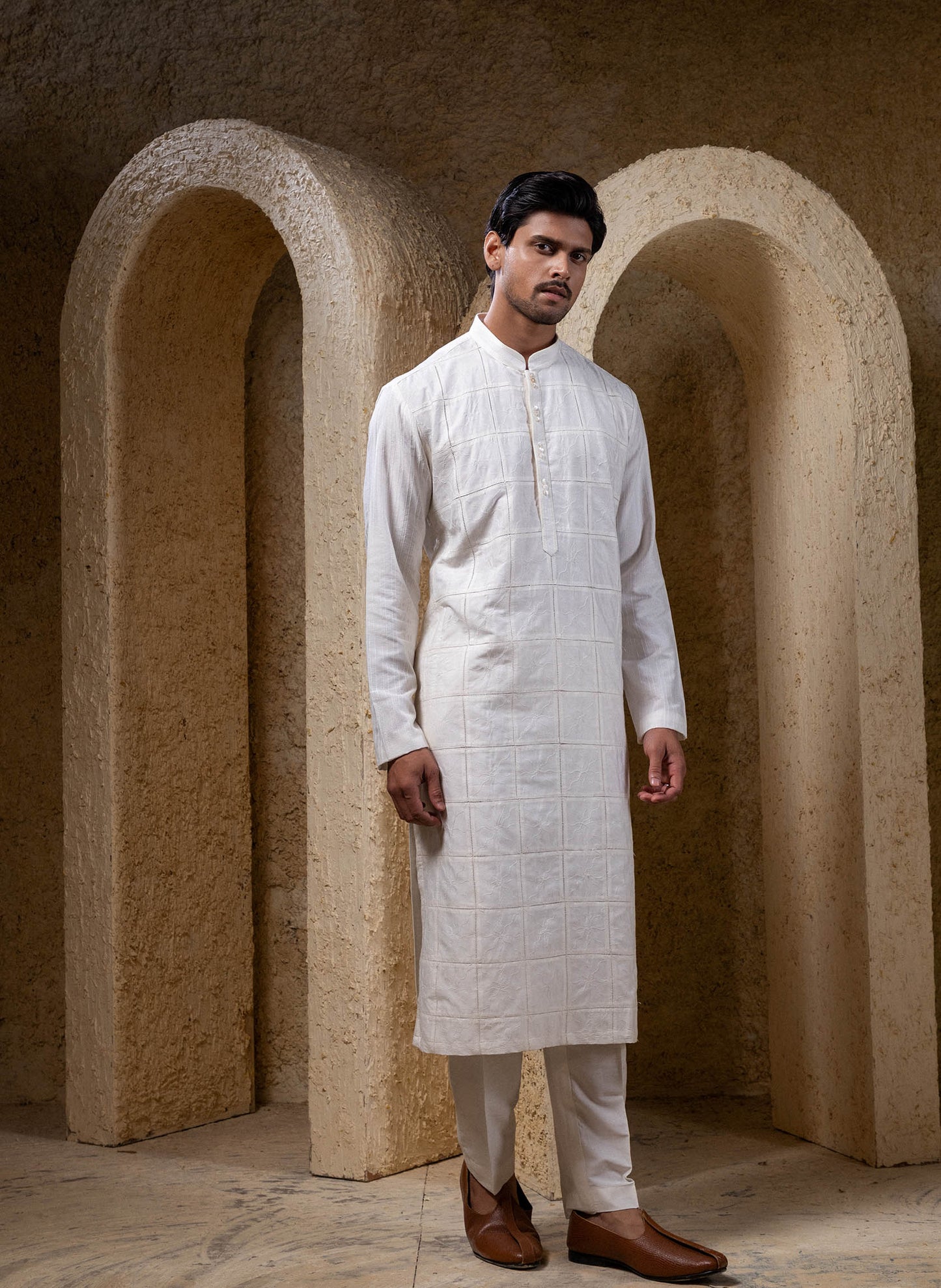 Ivory Box Pintuck Kurta Set