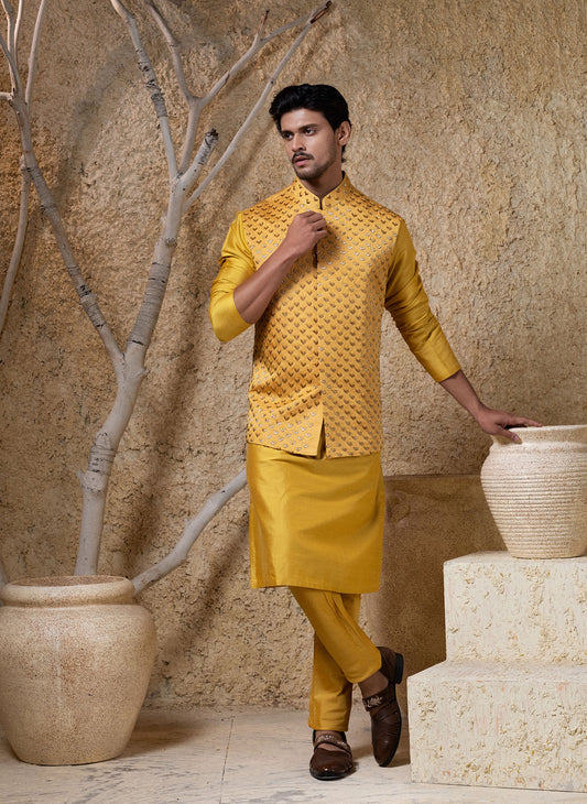 Mustard Embellished Jacket Set