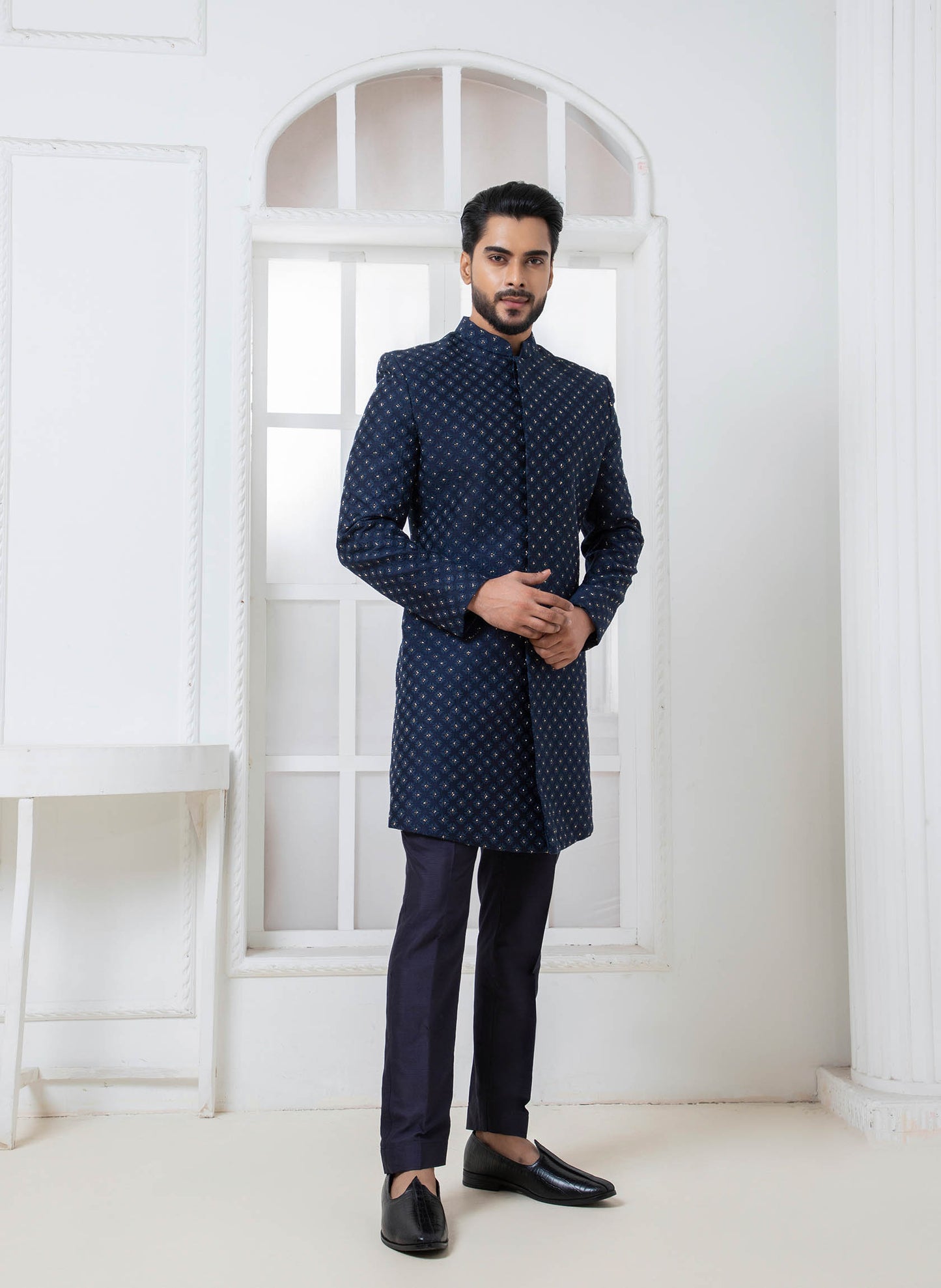 Navy Blue Embellished Bandhgala