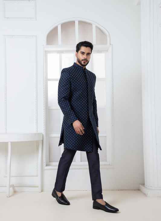 Navy Blue Embellished Bandhgala