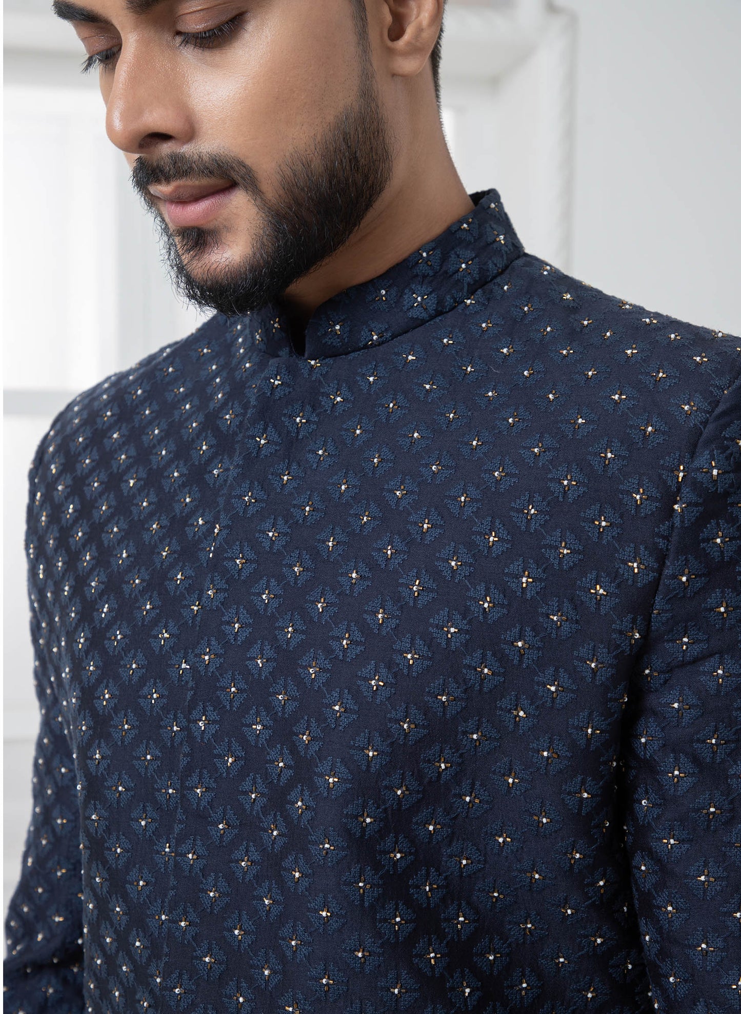 Navy Blue Embellished Bandhgala
