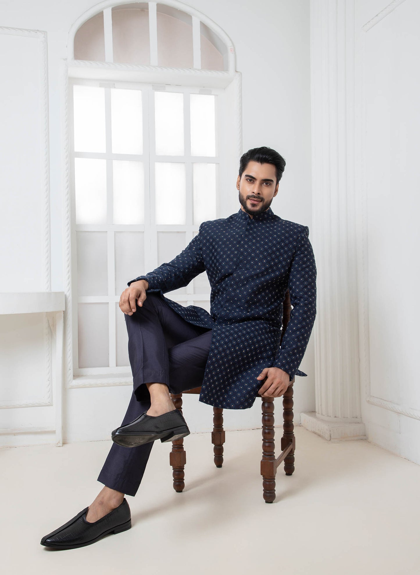 Navy Blue Embellished Bandhgala