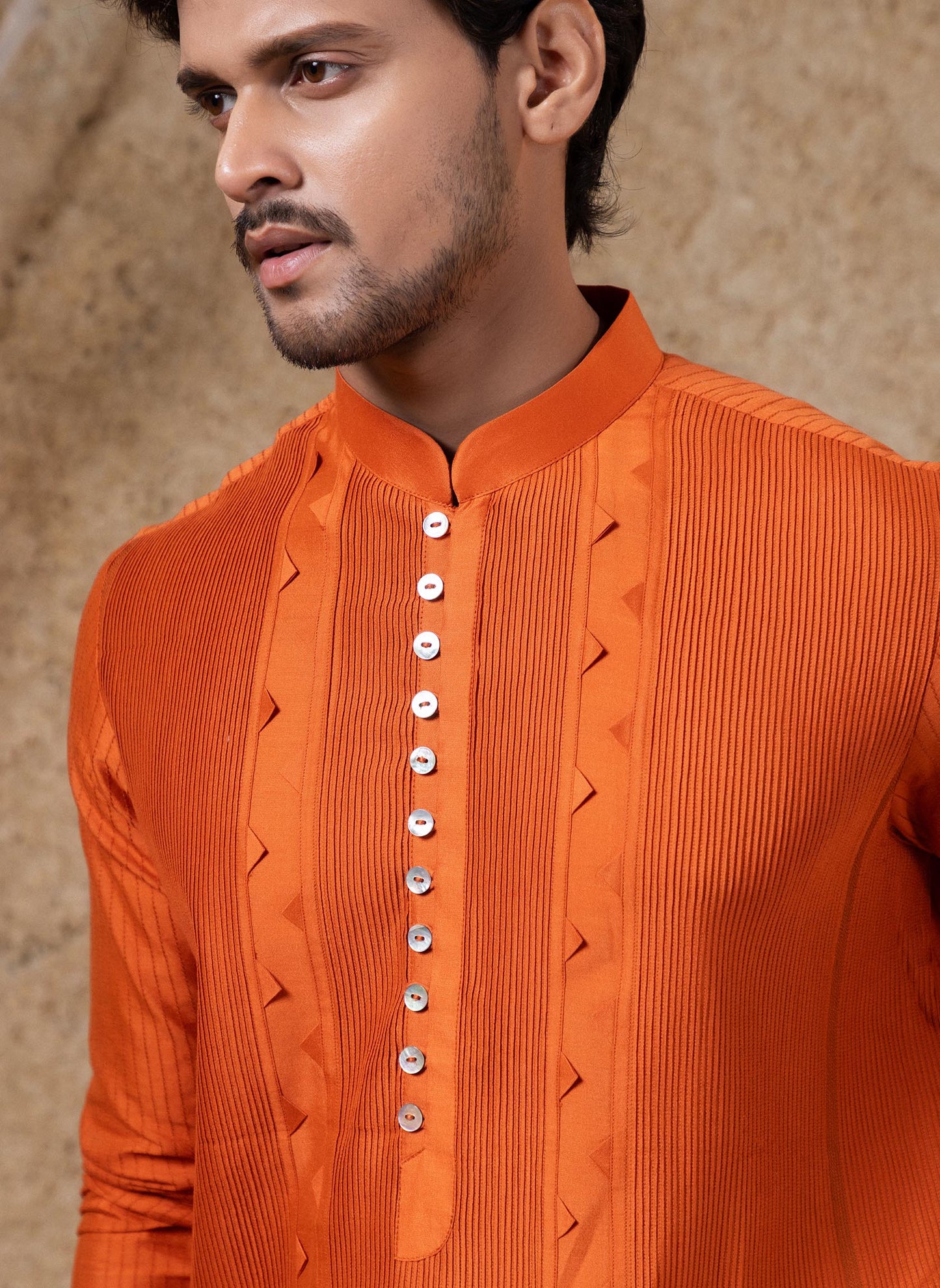 Orange Pintuck Kurta Set