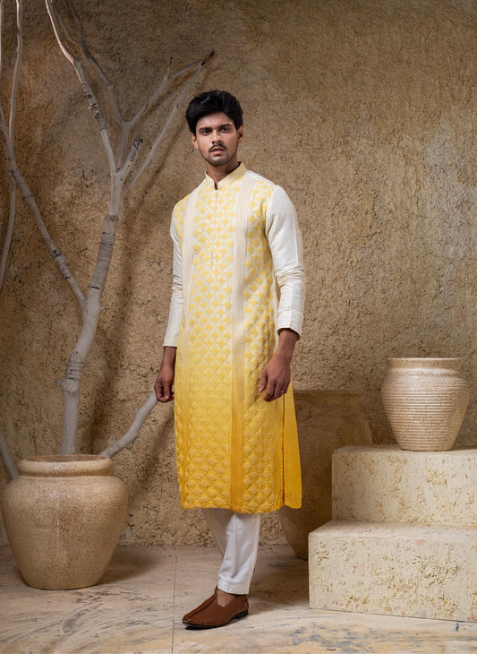 Ombre Yellow Embroidered Kurta Set