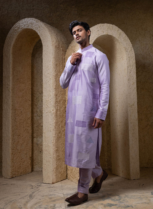 Mauve Purple Geometric Kurta Set