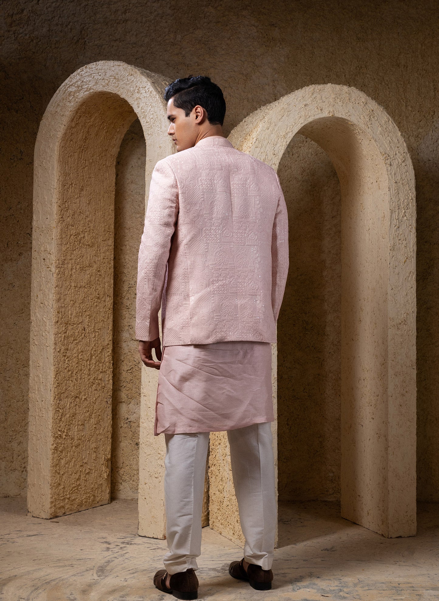 Pink Open Coat With Kurta Set