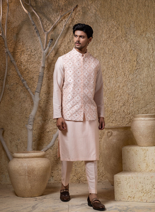 Pink Embellished Jacket Kurta Set