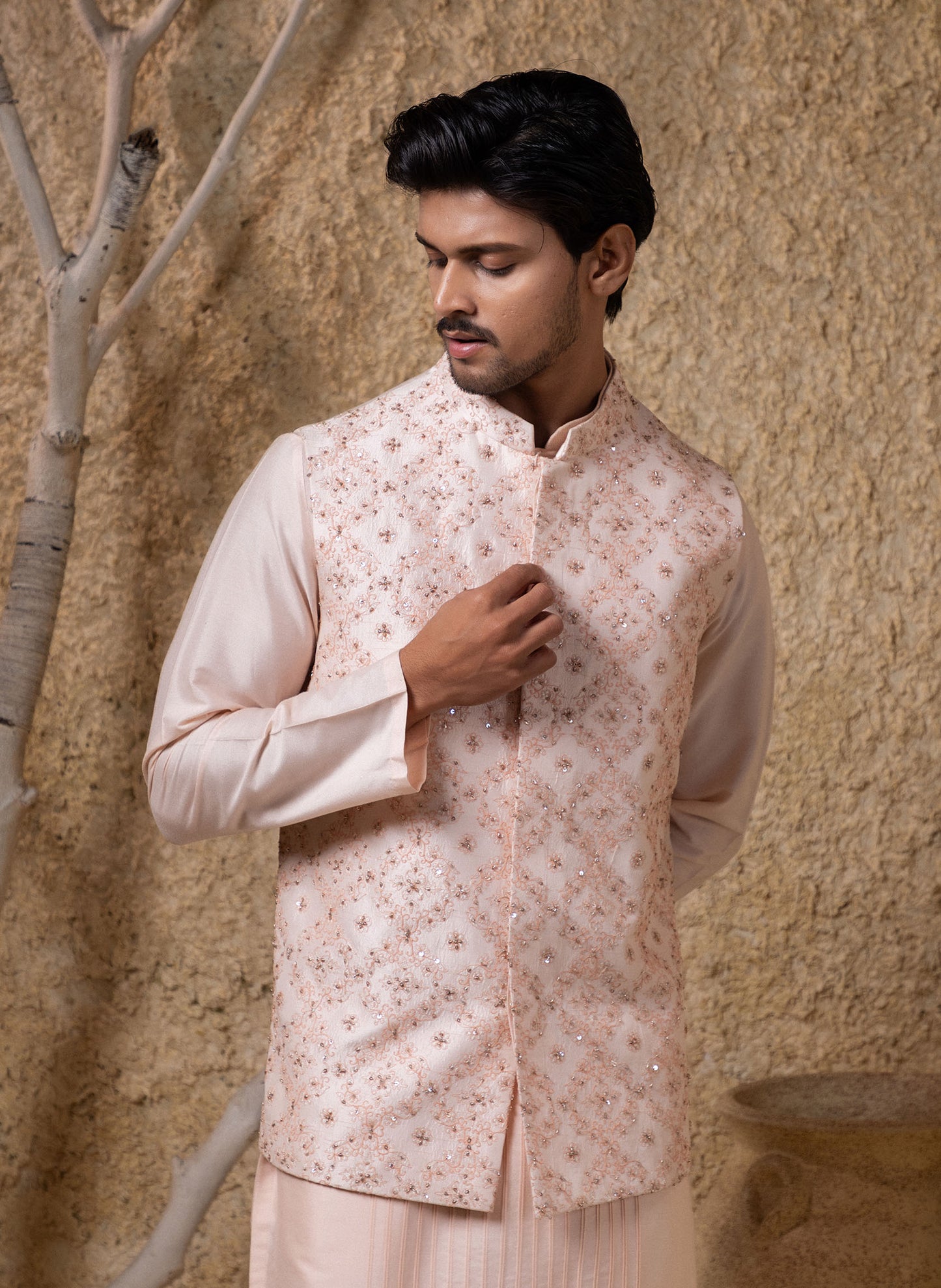 Pink Embellished Jacket Kurta Set