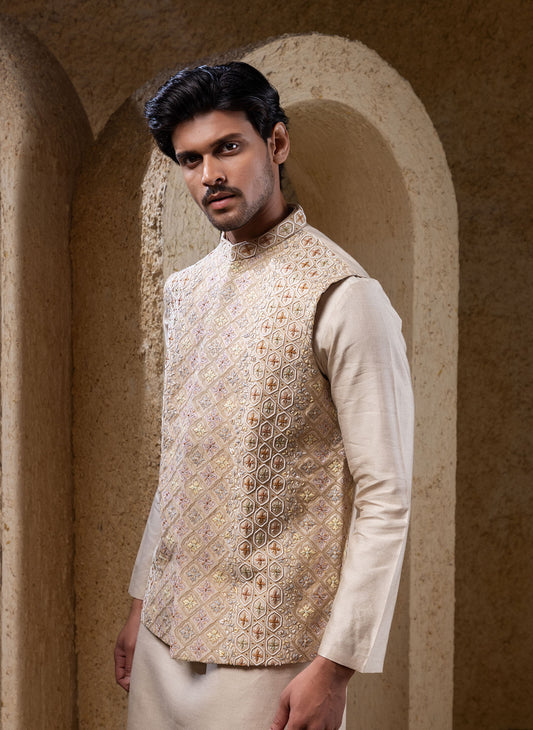 Tussar Silk Jacket Kurta Set