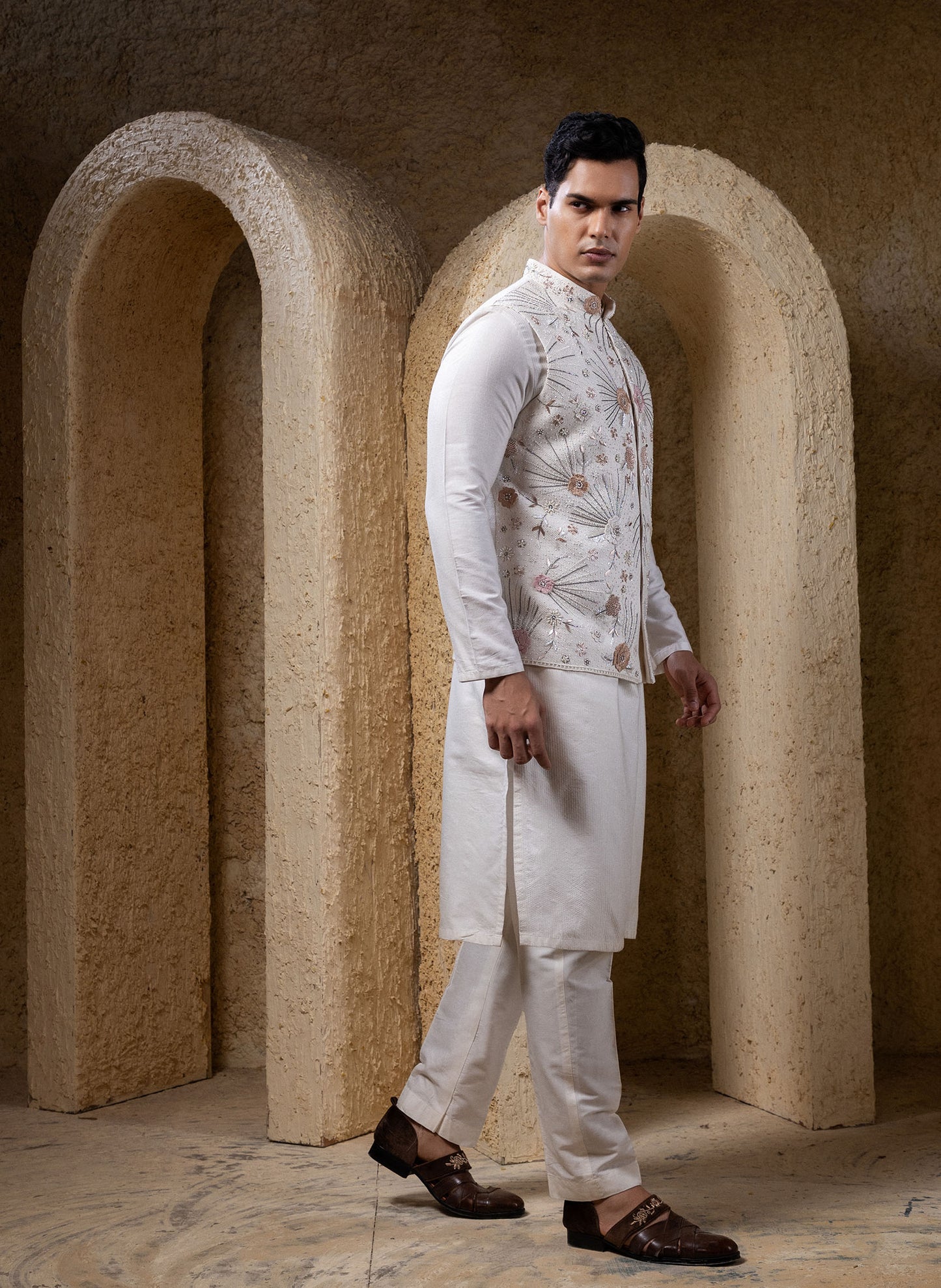 White Embellished Jacket Kurta Set