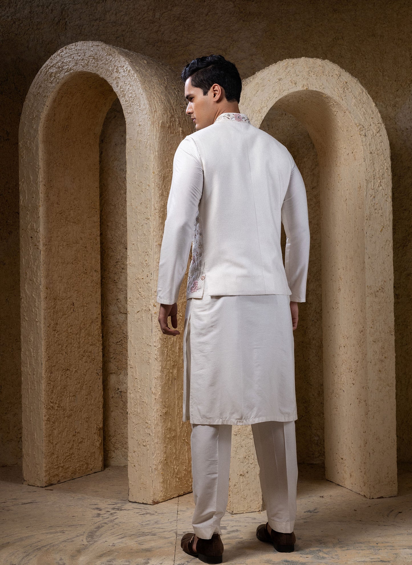 White Embellished Jacket Kurta Set