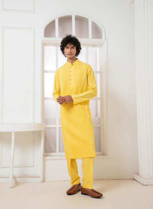 Yellow Crush Pintuck Kurta Set