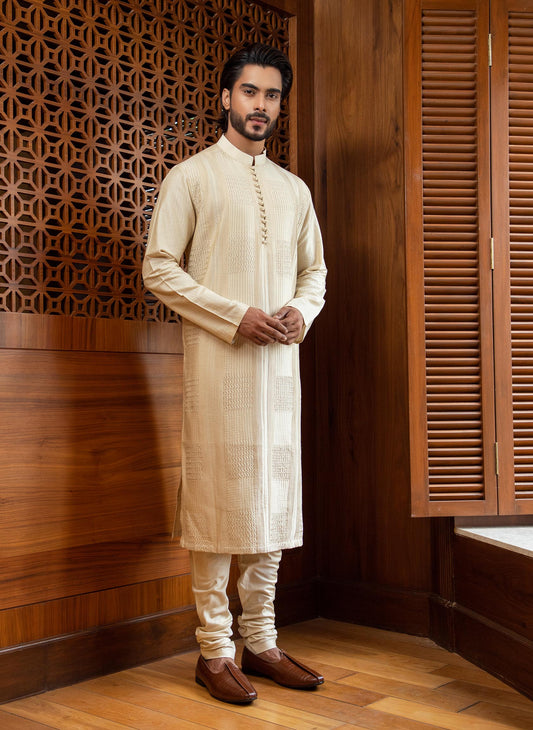 beige-pintuck-kurta-set