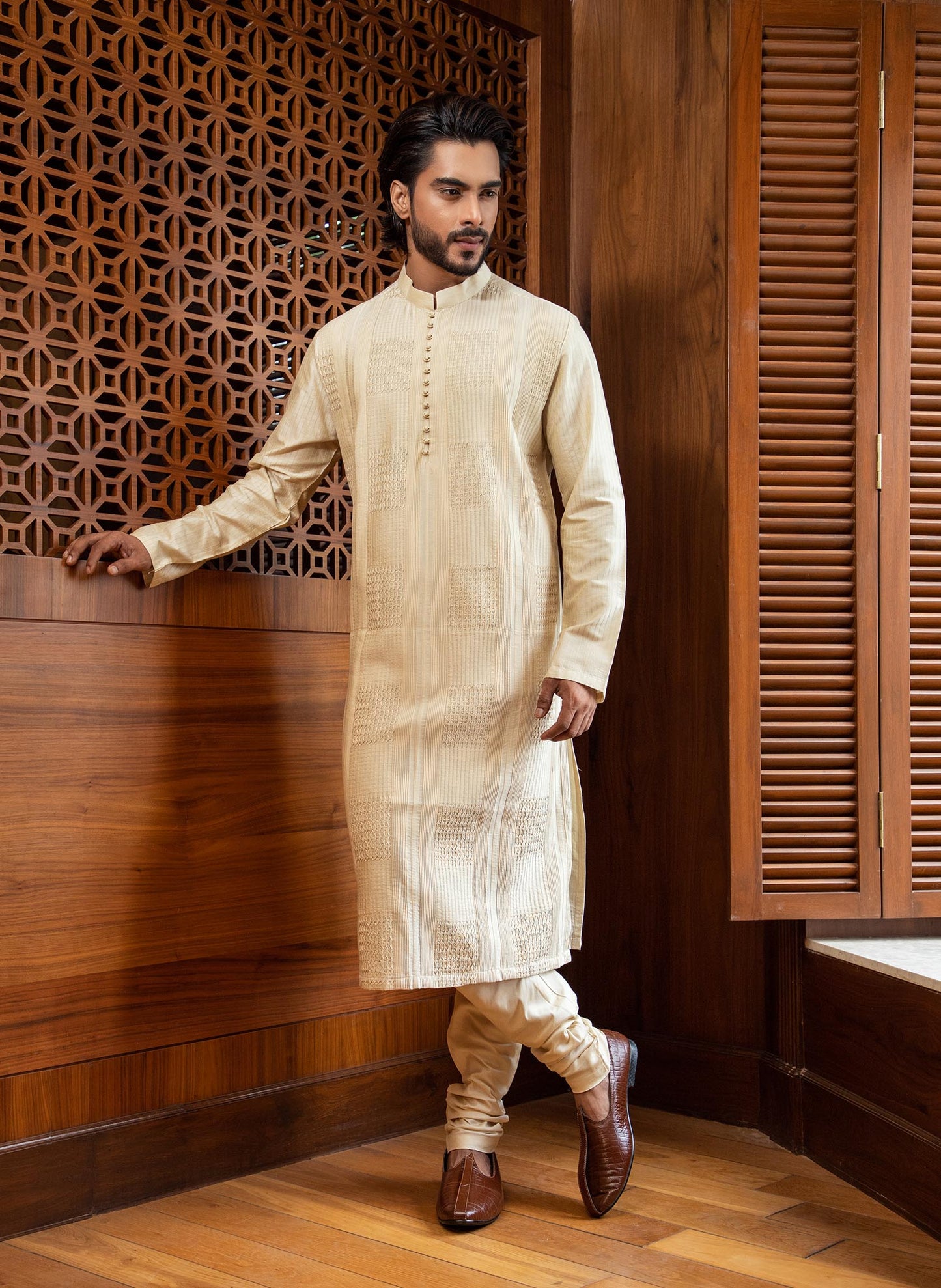 beige-pintuck-kurta-set