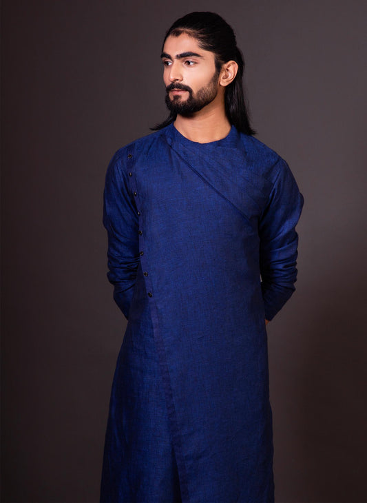 blue-linen-asymmetric-kurta-set
