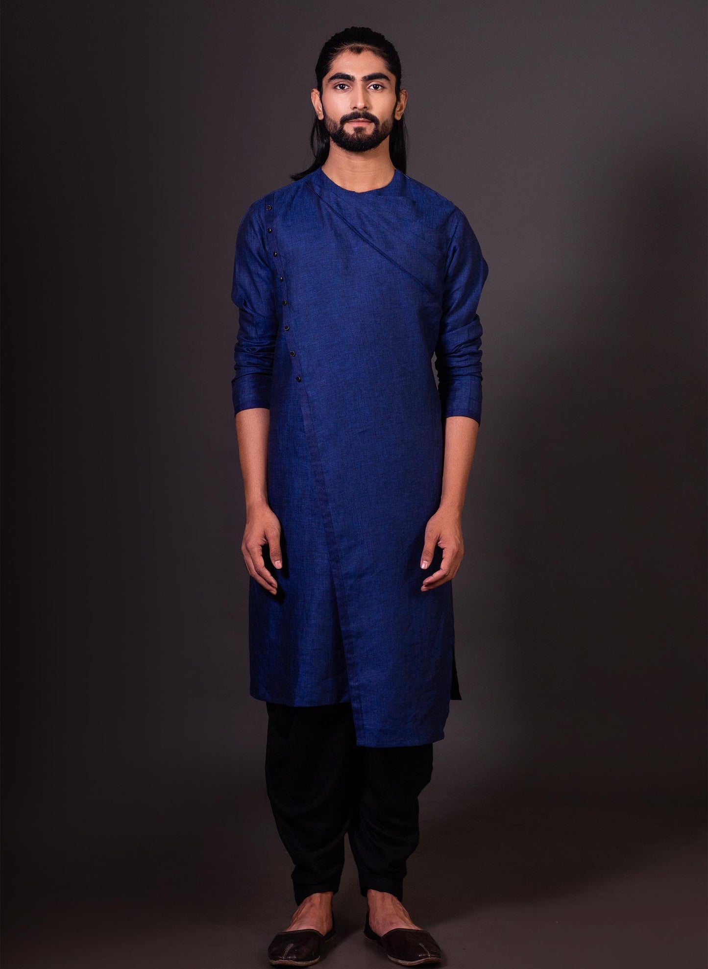 blue-linen-asymmetric-kurta-set