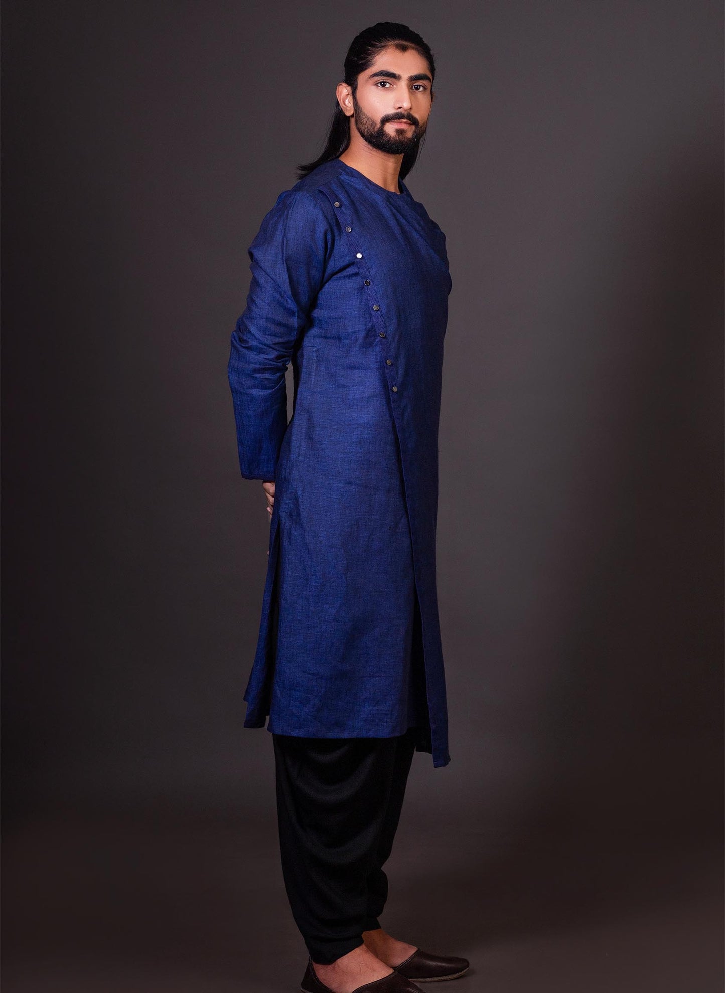 blue-linen-asymmetric-kurta-set